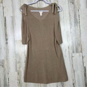 Chico’s Catalina Cold Shoulder Blouse Top Womens Size Medium Gold Knit Glam Chic